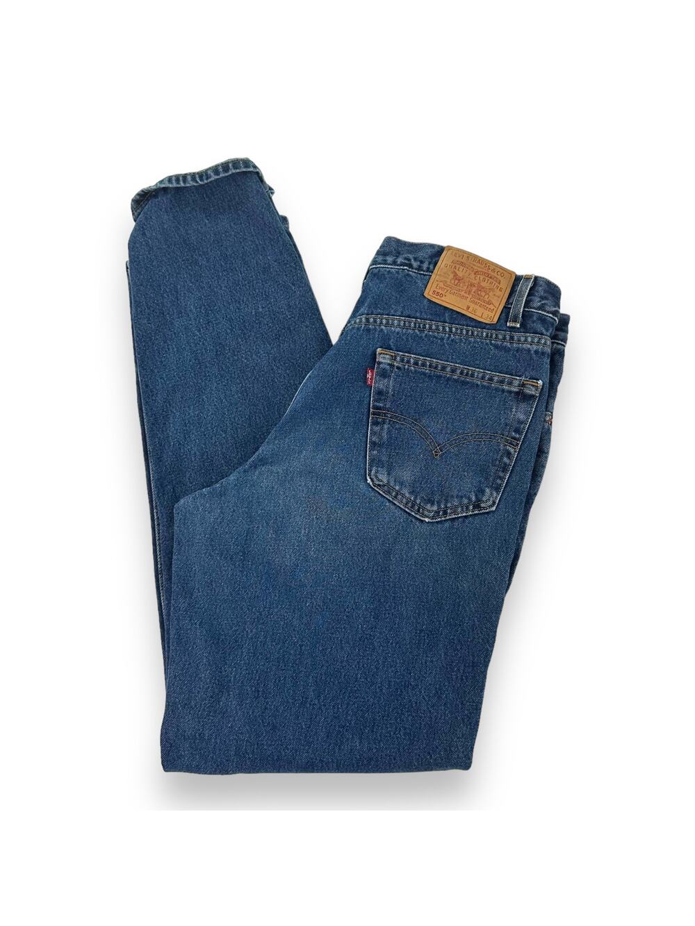 Vintage 90s Levis Jeans 550 Relaxed Fit Cotton Dark Wash Blue Denim Mens W36 L34